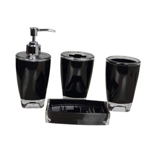 Lazsy 4 Pieces Soap Dispenser Toothbrush Holder Apartment Essentials Acrylic Organizer Black